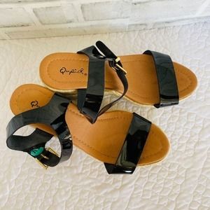 Vacay Glam Black Patent Espadrille Wedges with Lined Jelly Black Size 7.5